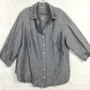 Soft Avenue Womens‎ Shirt Linen Blend  Button Up Half Sleeve Gray Plus 22